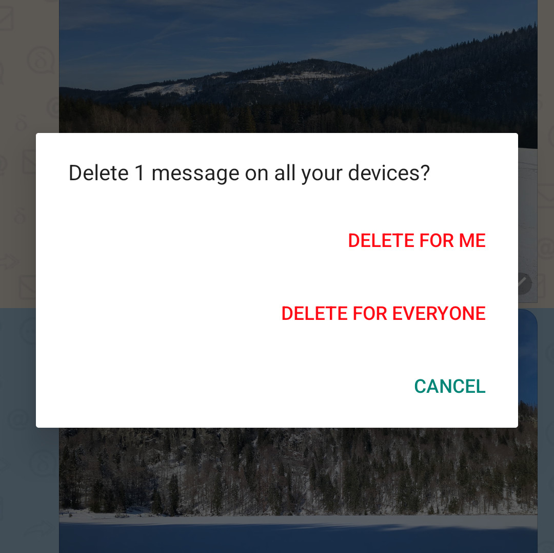 screenshot showing the new "delete for everyone" feature